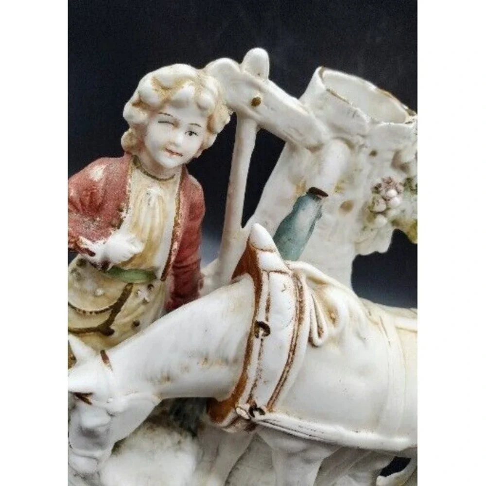 Antique‎ Pair German Grafental Bisque Porcelain Figurine Vase Horse People 6.5